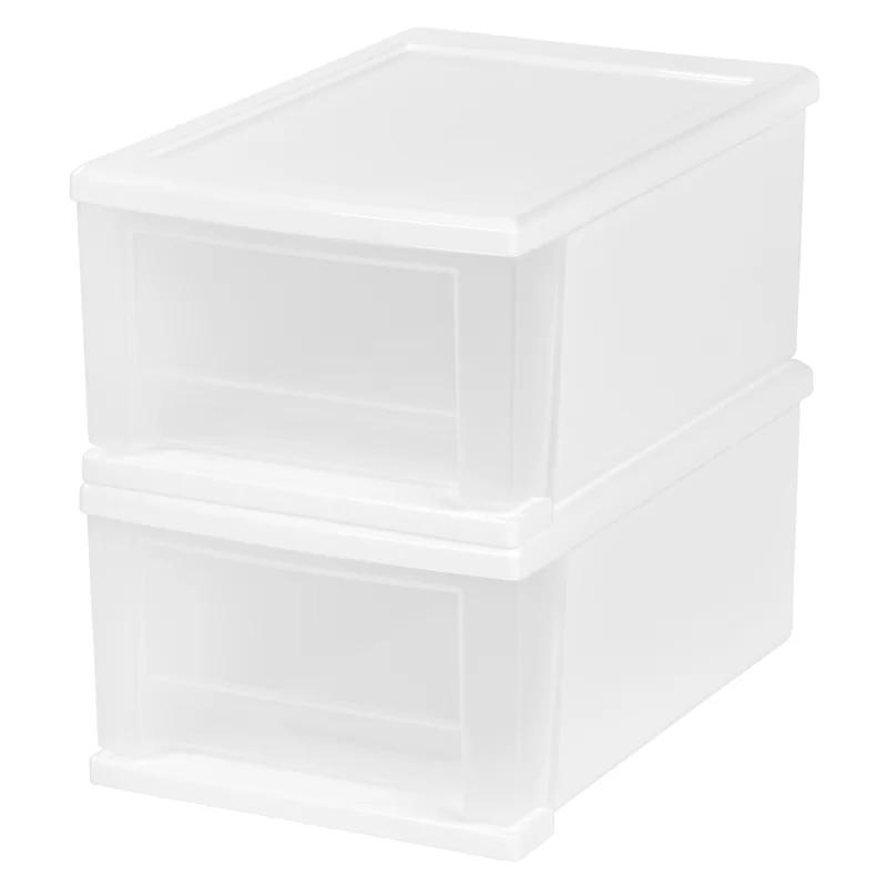 Modular White Stackable Plastic Drawer Cabinet with Safety Stop