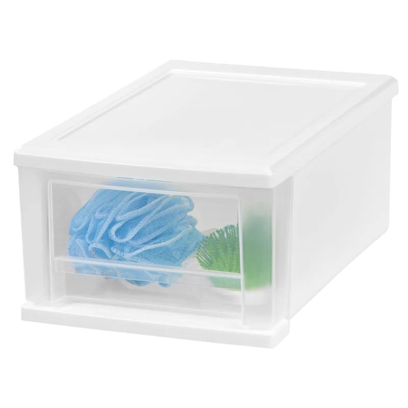Modular White Stackable Plastic Drawer Cabinet with Safety Stop