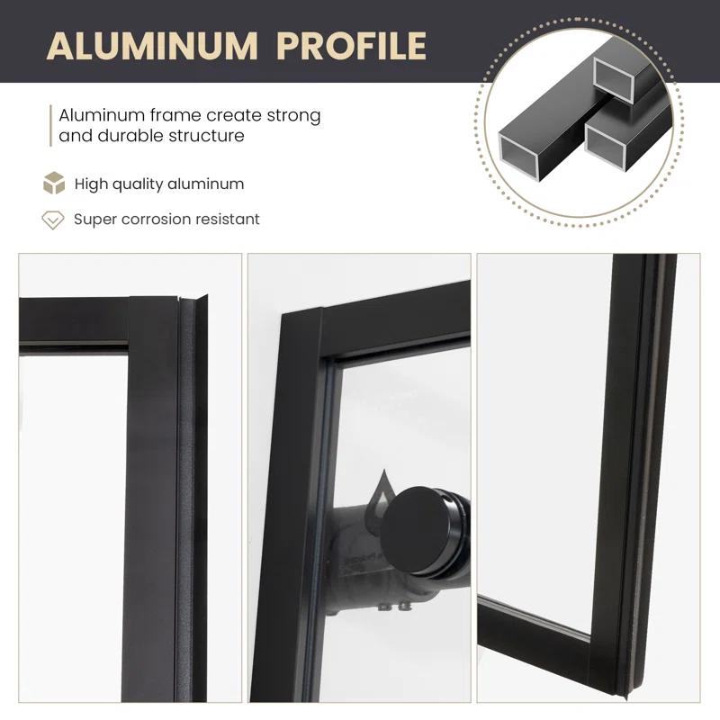 Losar 60" W x 78" H Rectangle Single Sliding Shower Enclosure in Matte Black