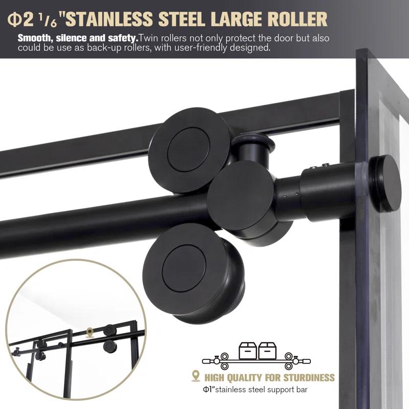Losar 60" W x 78" H Rectangle Single Sliding Shower Enclosure in Matte Black