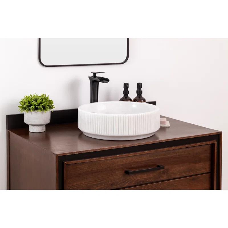 GA061 Natural Stone Vessel Bathroom Sink Circular Burj Black Marble