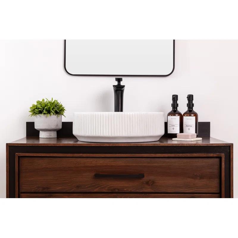 GA061 Natural Stone Vessel Bathroom Sink Circular Burj Black Marble