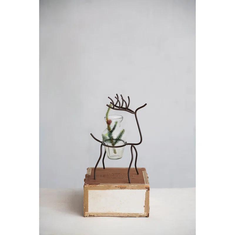 Iron Deer Stand with Glass Vase for Floral Bouquets