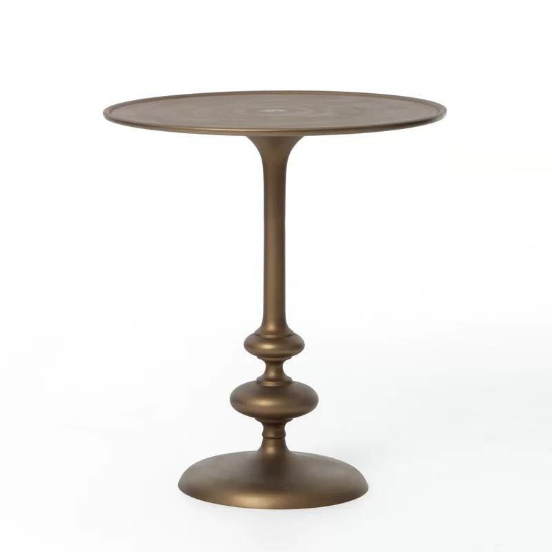 Contemporary Marlow Round Stone & Metal Side Table in Gold