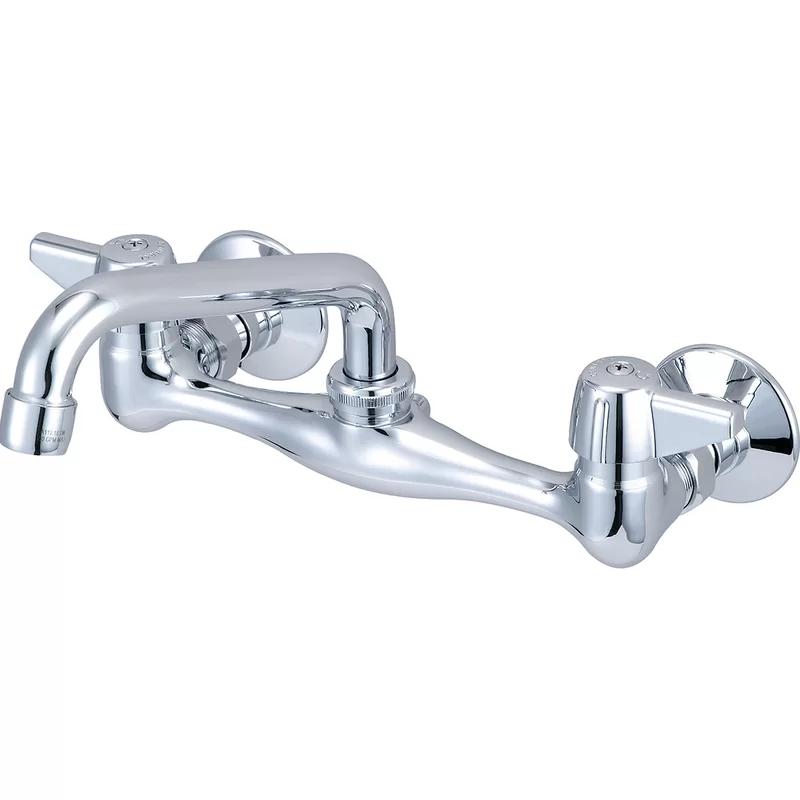 Elegant Dual-Handle Chrome Wall-Mounted Kitchen Faucet with Pull-Out Spray