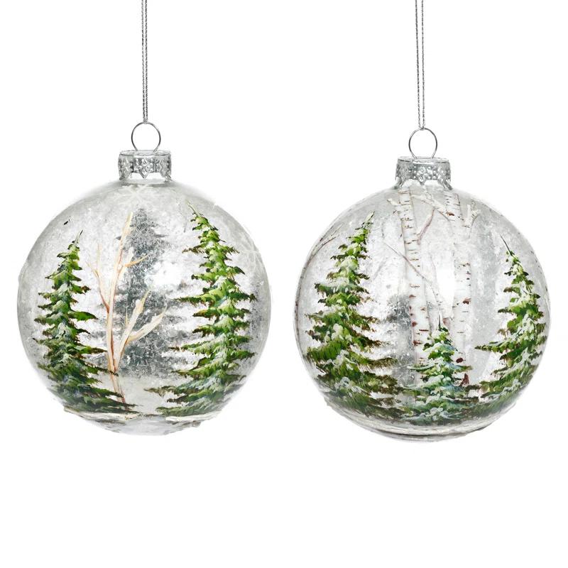 Winter Forest Hand-Painted Glass Ball Ornaments Set of 6