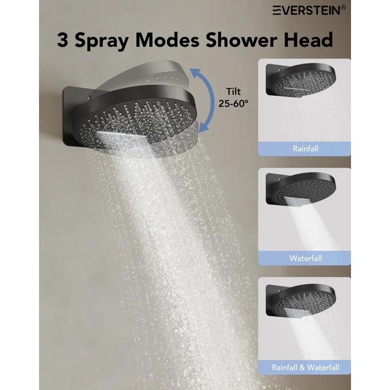 Wall Mounted Dual Thermostatic Shower Shower Faucet Set ,Waterfall & Rainfall Shower Head with Rough-In Valve