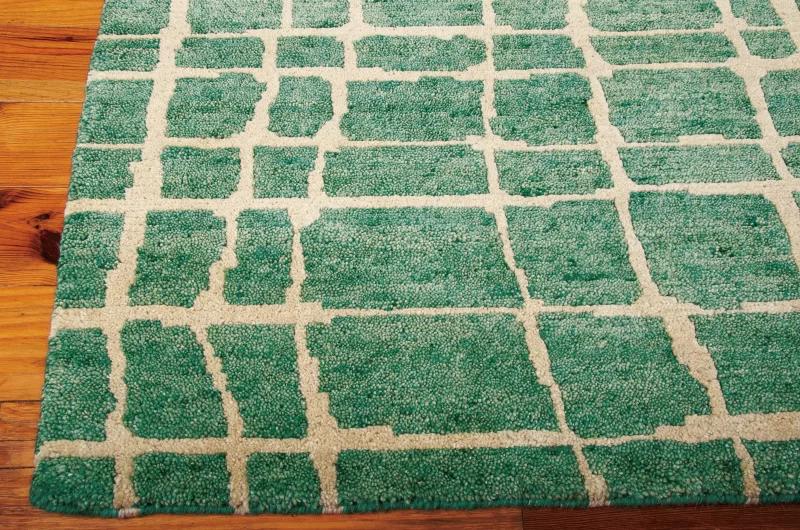 Turquoise Green Hand-Knotted Wool Abstract 7'9" x 9'9" Area Rug