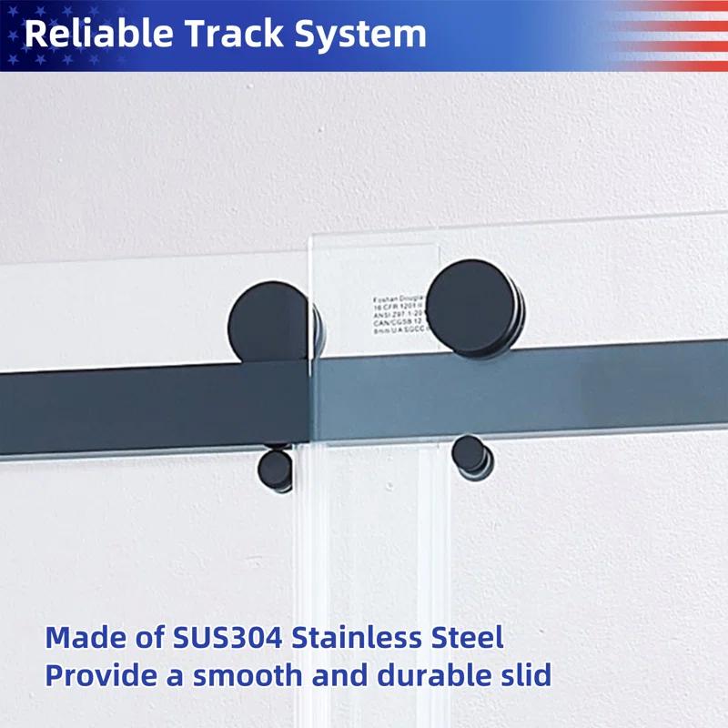 LAWRENCE 56-60"W X 75"H Frameless Double Sliding Shower Door, 304 Stainless Steel In Matte Black, 5/16" (8Mm) Thick SGCC Tempered Clear Glass. | Wayfair