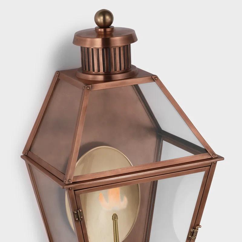 Stratford Copper Lantern-Style Outdoor Wall Sconce with Clear Glass