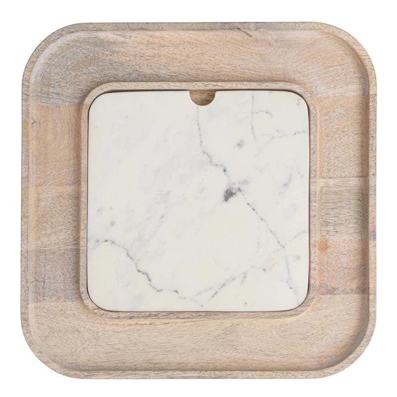 Creative Co-Op Marble And Wood Cutting Board On A Dish