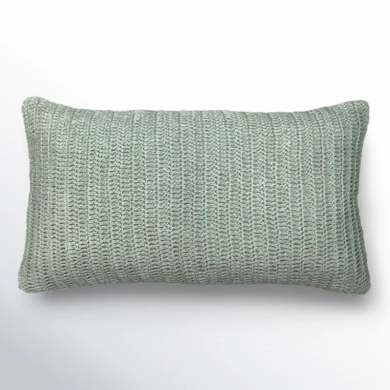 Sagebrush Green Knitted Linen Throw Pillow, 14"x26"