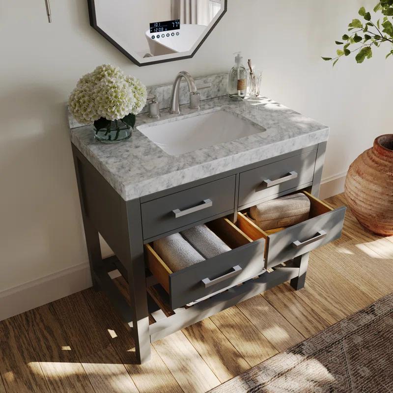 Carrie 36'' Single Bathroom Vanity with Carrara Marble Top