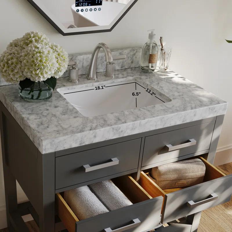 Carrie 36'' Single Bathroom Vanity with Carrara Marble Top
