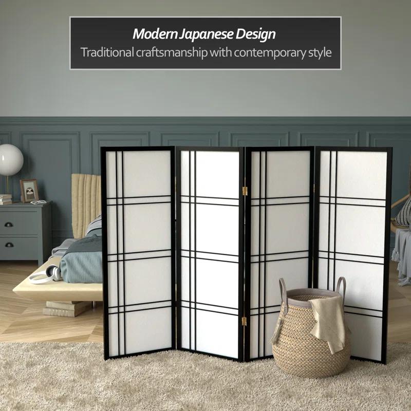 4 ft. Short Double Cross Shoji Screen - Black - 4 Panels