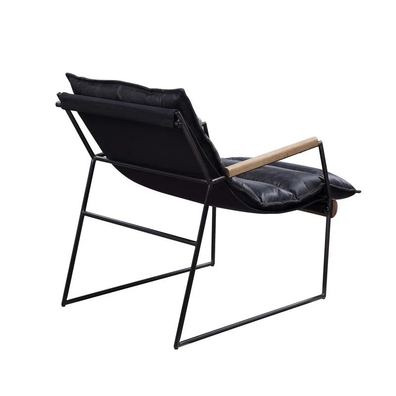 17 Stories Luberzo Distress Espresso Top Grain Leather & Matt Iron Finish Accent Chair