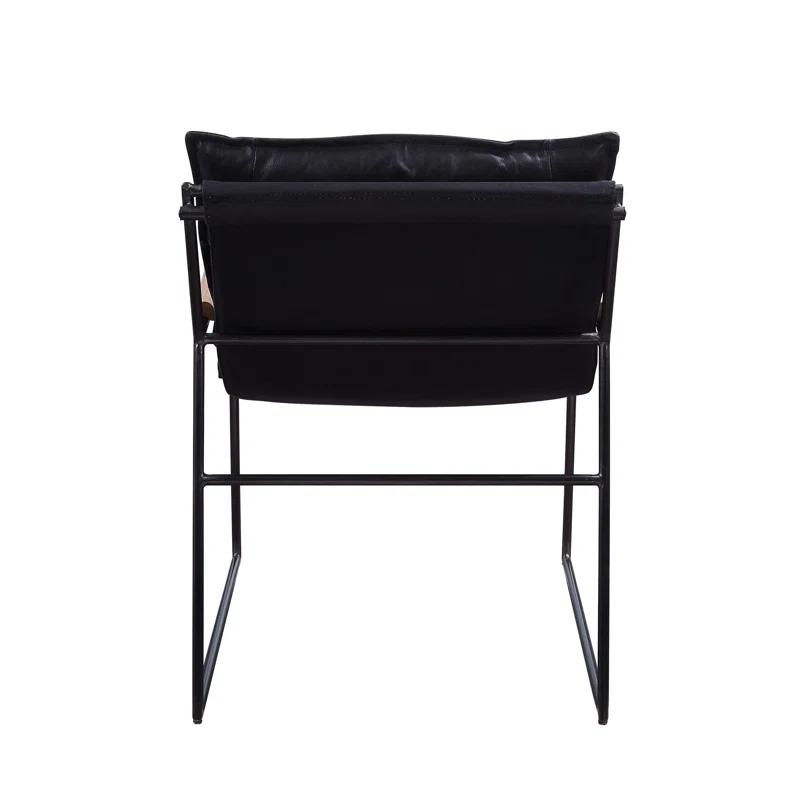 17 Stories Luberzo Distress Espresso Top Grain Leather & Matt Iron Finish Accent Chair