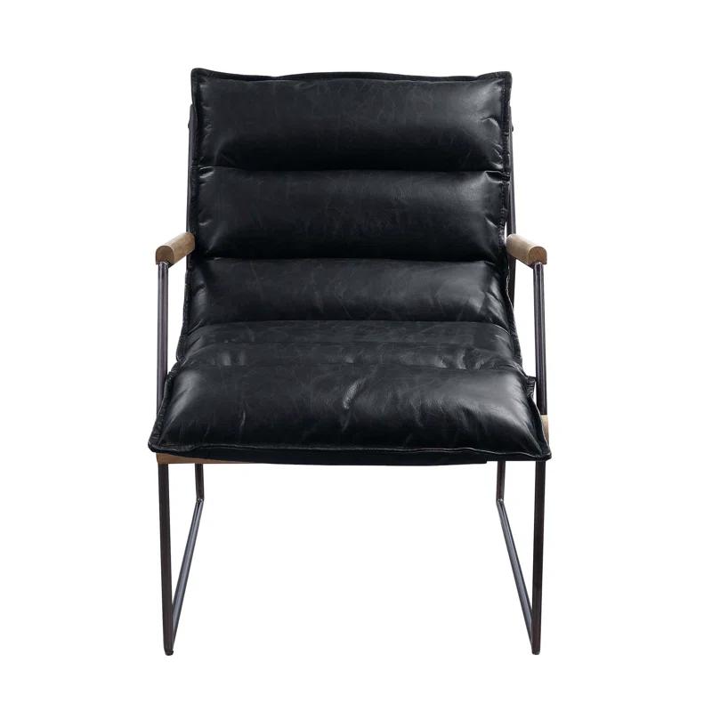 17 Stories Luberzo Distress Espresso Top Grain Leather & Matt Iron Finish Accent Chair