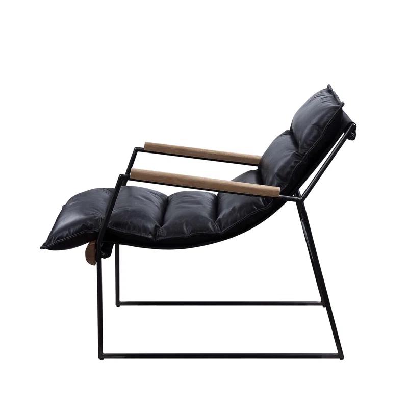 17 Stories Luberzo Distress Espresso Top Grain Leather & Matt Iron Finish Accent Chair