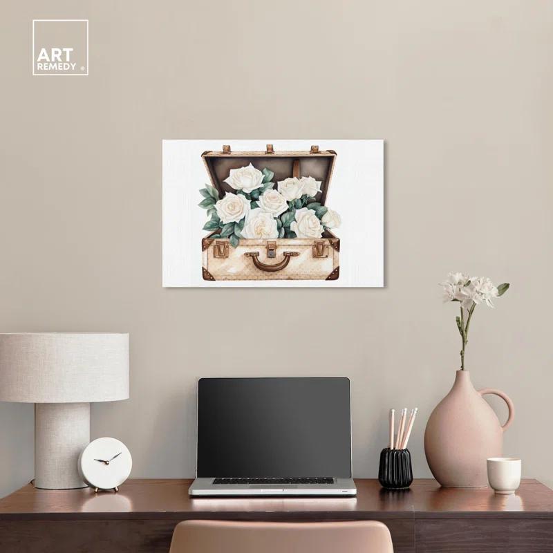 Art Remedy White Roses in a Case Canvas Glam Livingroom Wall Art by Art Remedy