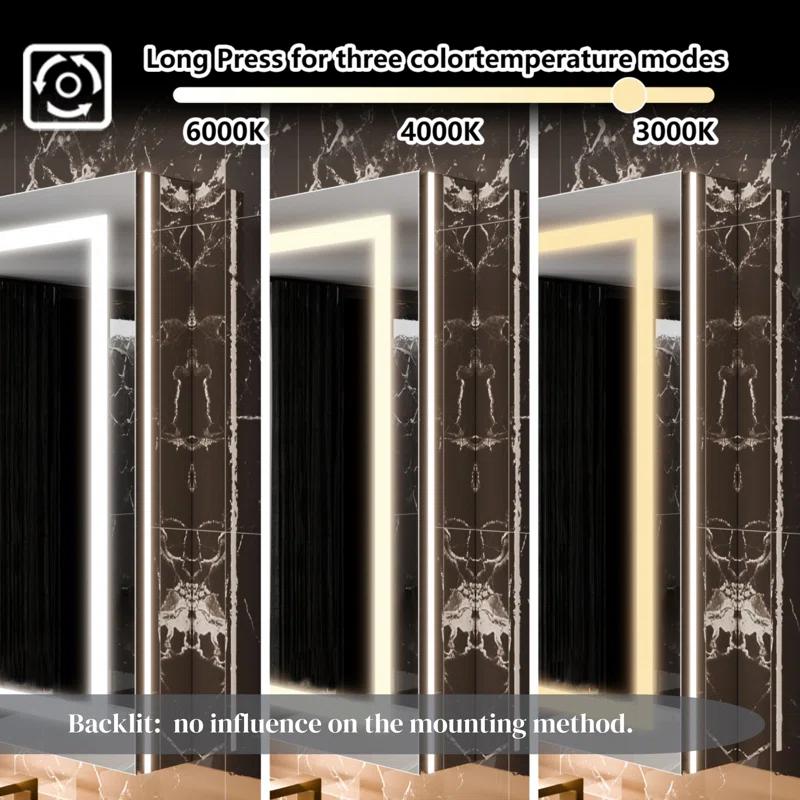 MEDUNJESS 72''x36'' Surface or Recessed Mount LED Medicine Cabinet with Mirror and Defogger 3 doors Medicine Cabinet
