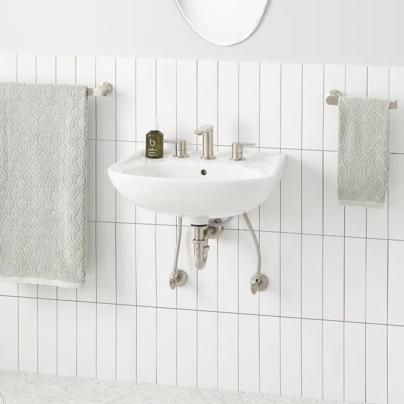 23" Rainsville White Porcelain Rectangular Wall Mount Bathroom Sink with Overflow