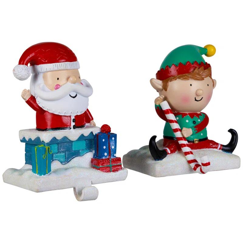 Northlight Seasonal Santa And Elf Christmas Stocking Holders - 5" - Set Of 2