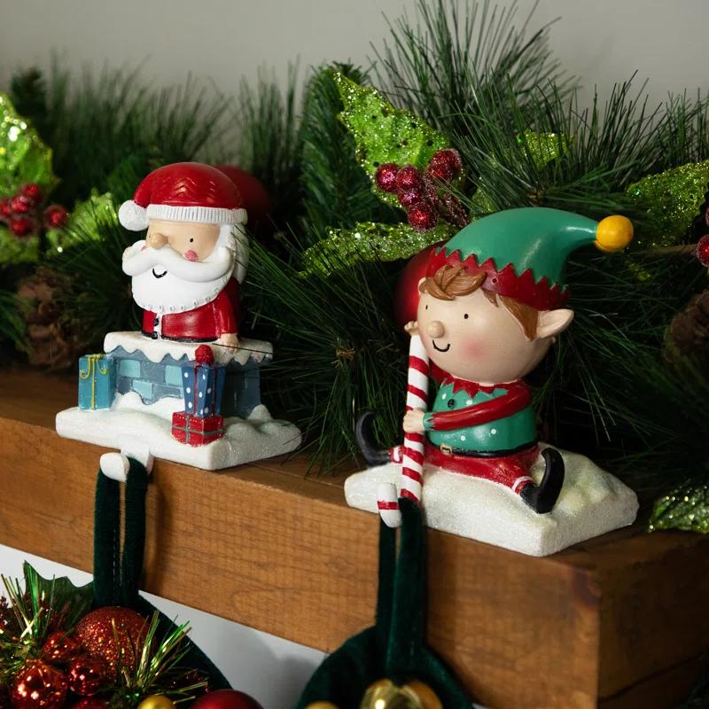 Northlight Seasonal Santa And Elf Christmas Stocking Holders - 5" - Set Of 2