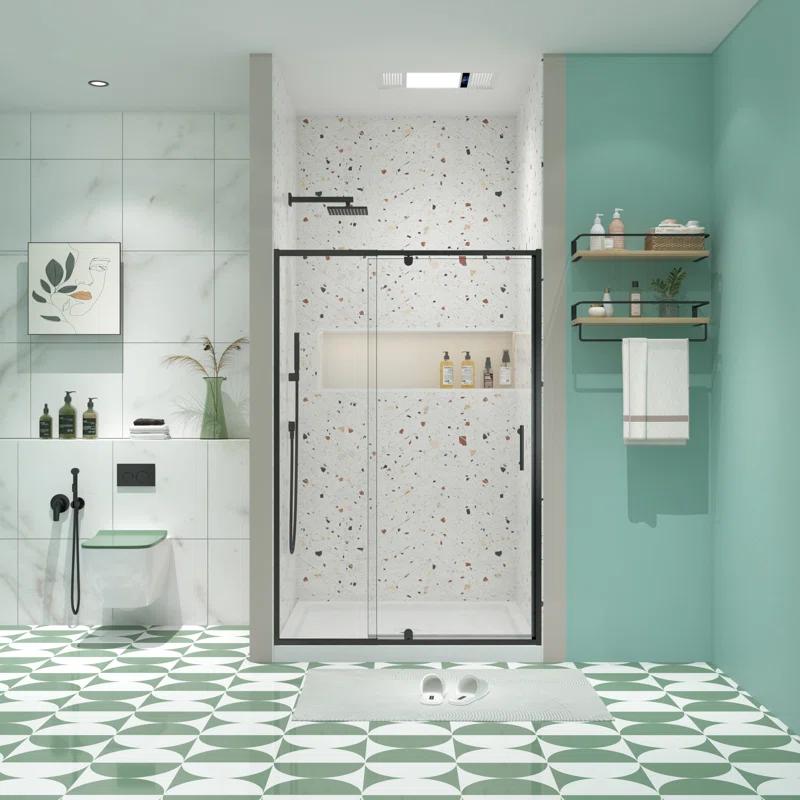 Pivot Swing Semi-Frameless Shower Door With Clear Tempered Glass