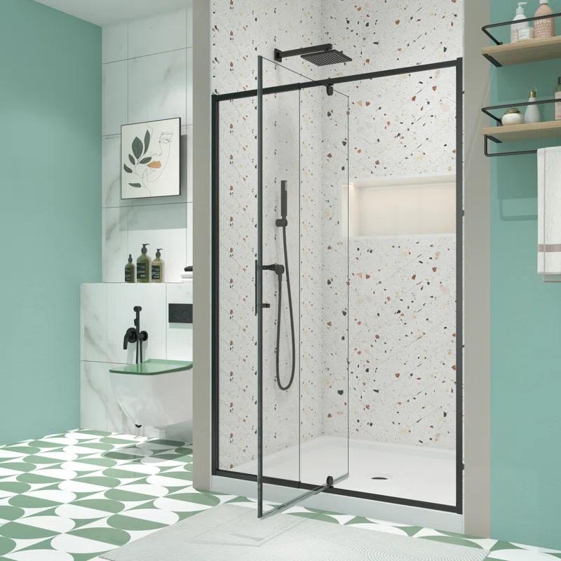 Pivot Swing Semi-Frameless Shower Door With Clear Tempered Glass