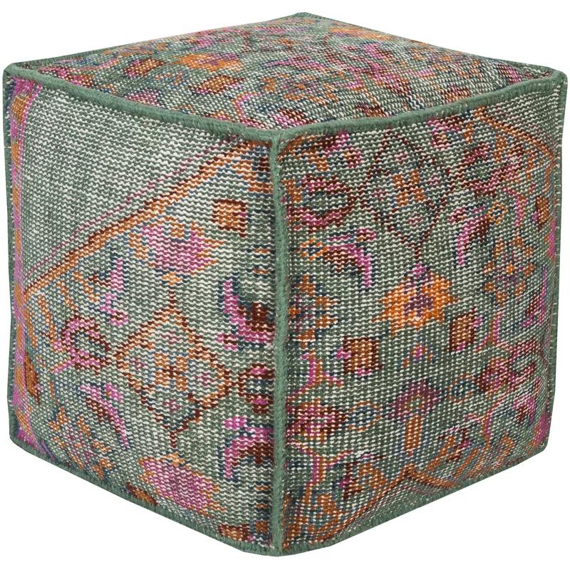 Gina 18'' Square Vintage-Inspired Hand-Knotted Pouf