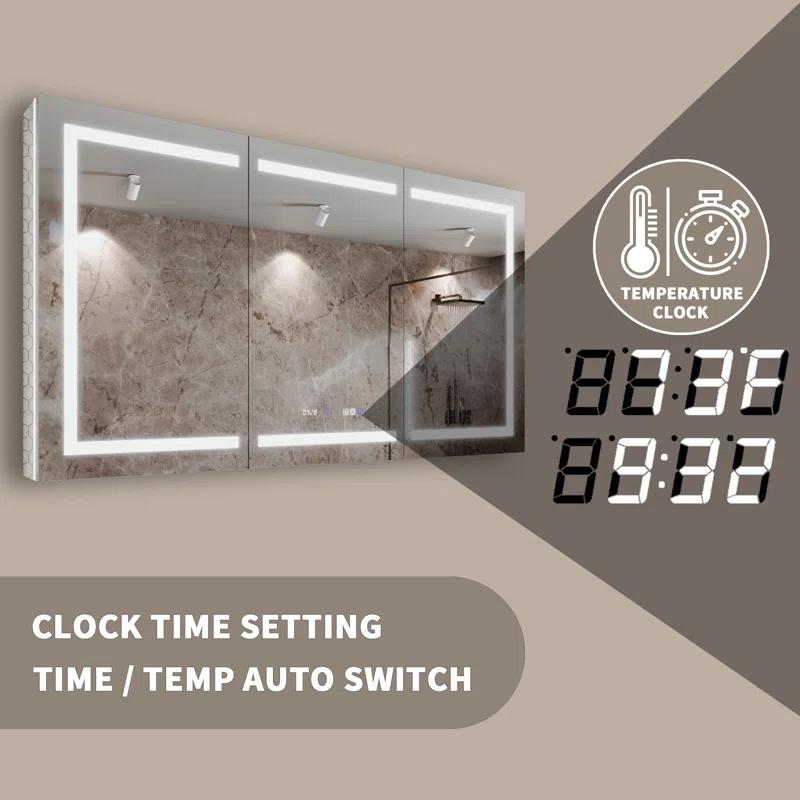 MEDUNJESS 72''x36'' Surface or Recessed Mount LED Medicine Cabinet with Mirror and Defogger 3 doors Medicine Cabinet