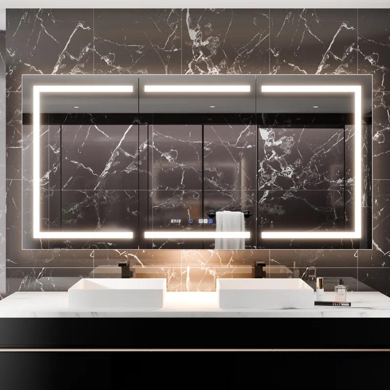MEDUNJESS 72''x36'' Surface or Recessed Mount LED Medicine Cabinet with Mirror and Defogger 3 doors Medicine Cabinet