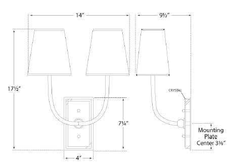 Antique Brass and Fabric Shade 2-Light Wall Sconce