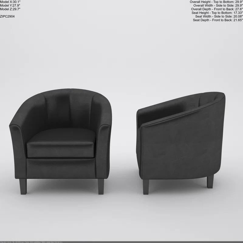 Simpli Home Austin 30"W Upholstered Vegan Faux Leather Contemporary Tub Accent Chair with High Arms and Deep Seat