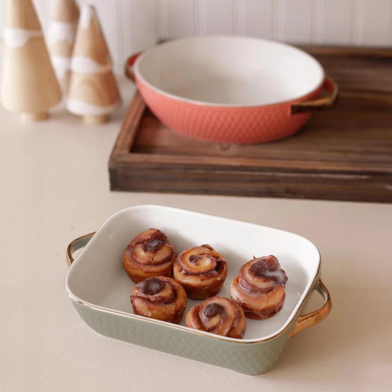 Beatriz Ball CERAMIC Small Rectangular Baker With Gold Handles