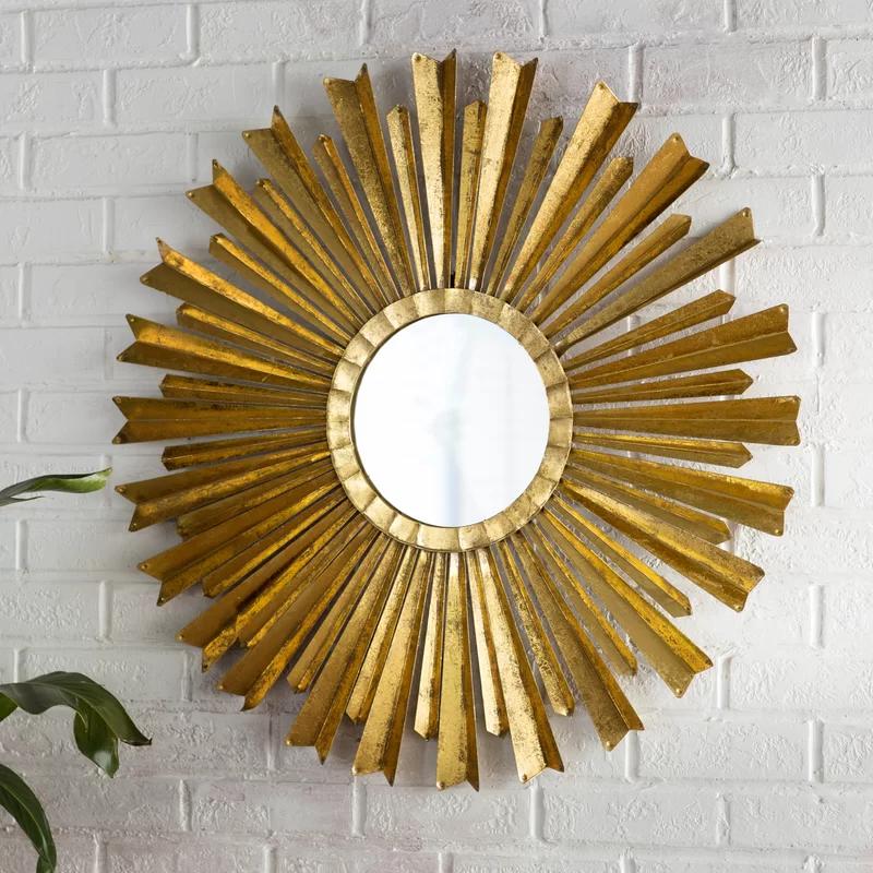 33'' Gold Sunburst Hand-Forged Iron Decorative Wall Mirror