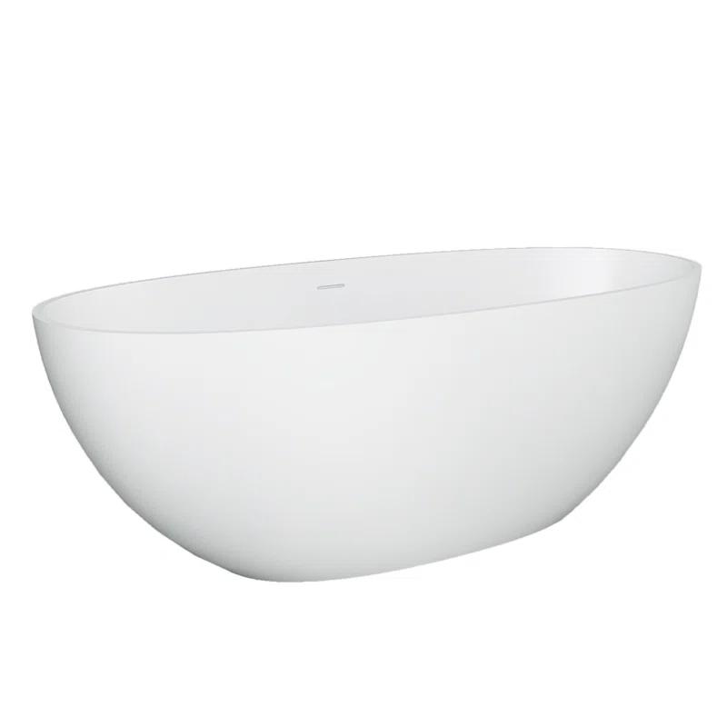 TCYO 65 in. x 30 in. Solid Surface Freestanding Soaking Bathtub with Center Drain in Matte White TYMYBT11-65MW
