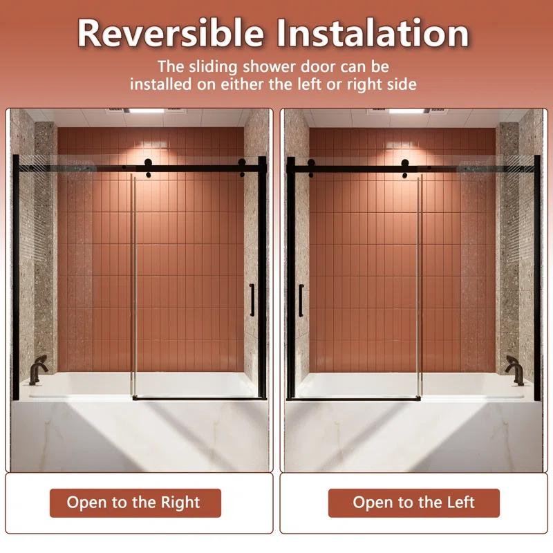 LONNI-STYLE 56 - 60 in. W x 58 in. H Frameless Sliding Bathtub Door  with Clear SGCC Tempered Glass LONY6058S04CMB