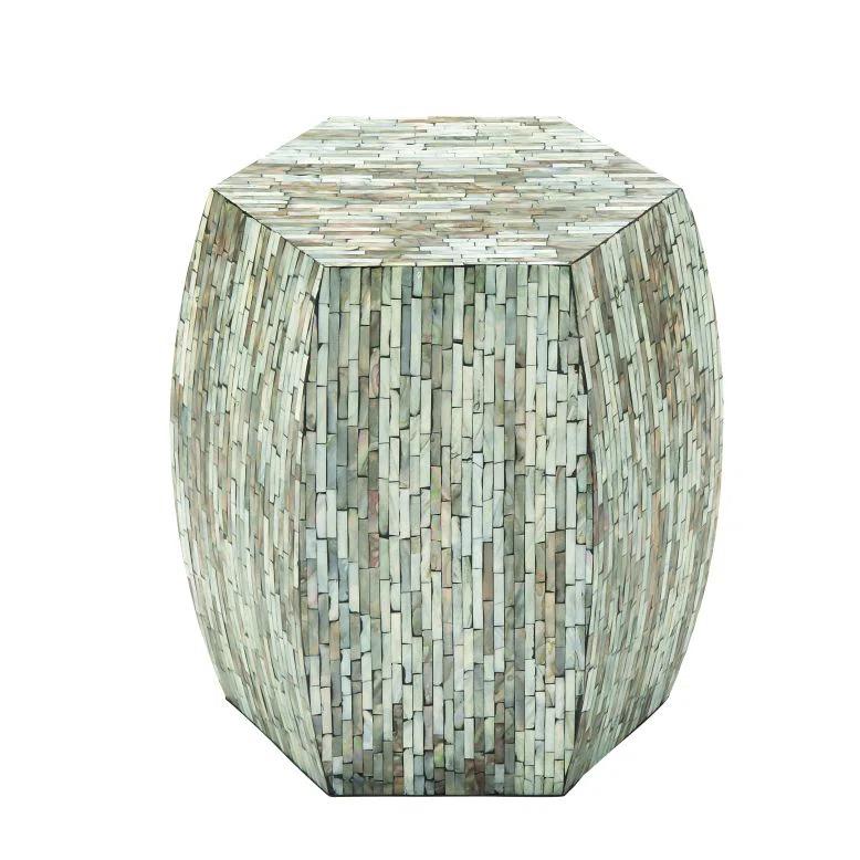 Wrought Studio™ Alissa Mother of Pearl Shell Handmade Shell Mosaic Hexagon Side End Gray Accent Table with Brown Accents