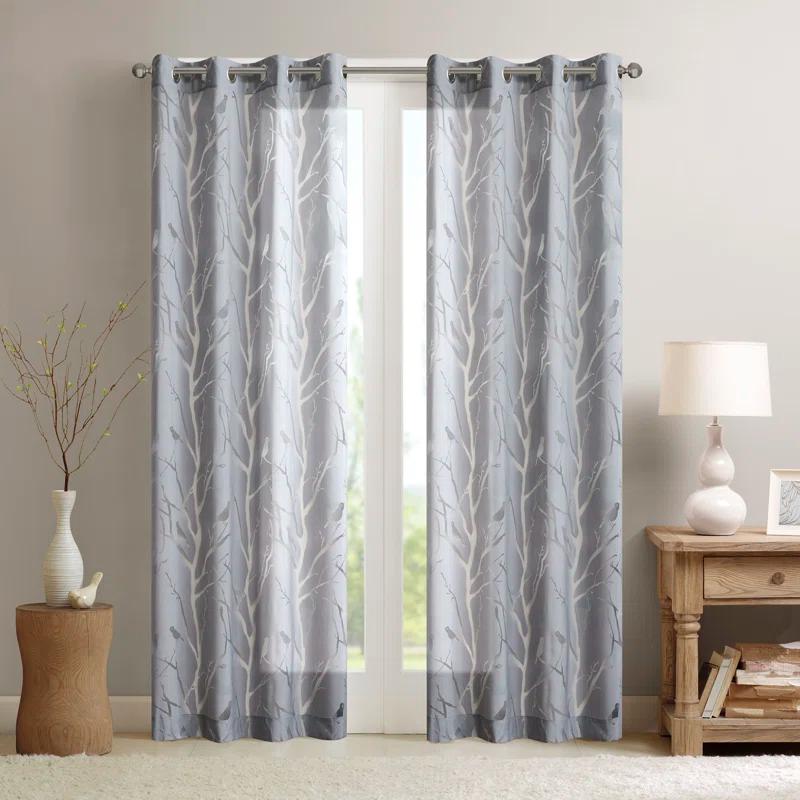 Madison Park Averil Grommet Top Sheer Bird on Branches Burnout Single Window Curtain