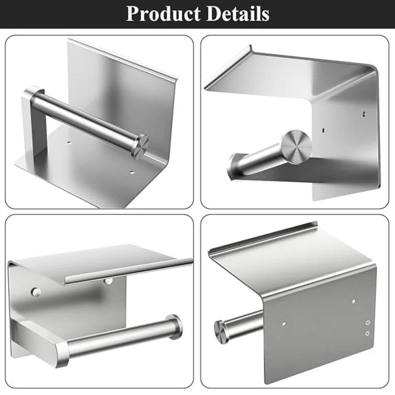 Toilet Paper Holder with Phone Shelf and Towel Robe Hooks