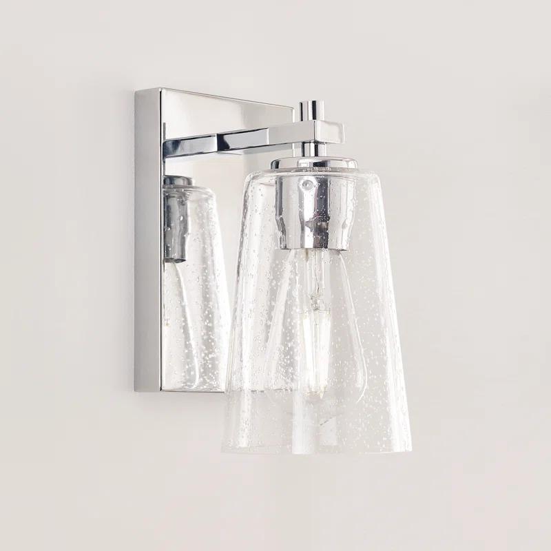 Chrome Clear Seeded Glass Round Wall Sconce, 1-Light