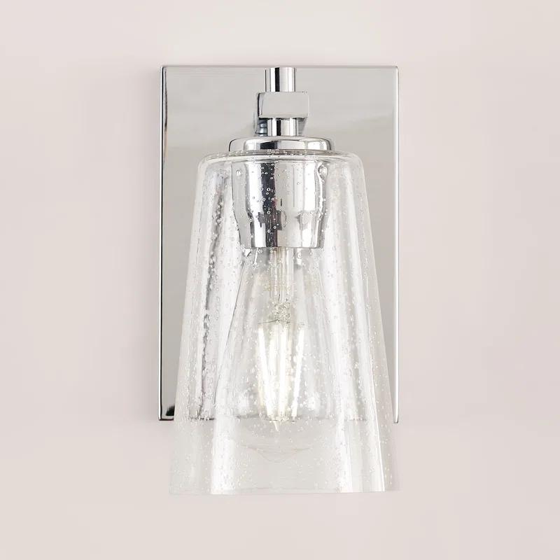 Chrome Clear Seeded Glass Round Wall Sconce, 1-Light