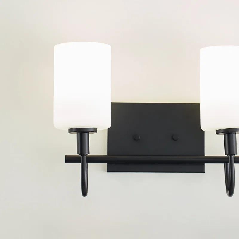 Midnight Black 2-Light Wall Sconce with Etched Glass Shades
