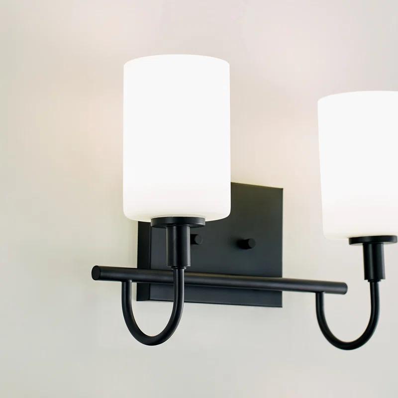 Midnight Black 2-Light Wall Sconce with Etched Glass Shades