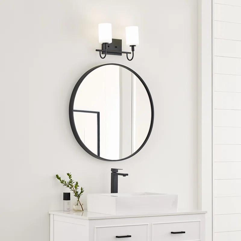 Midnight Black 2-Light Wall Sconce with Etched Glass Shades