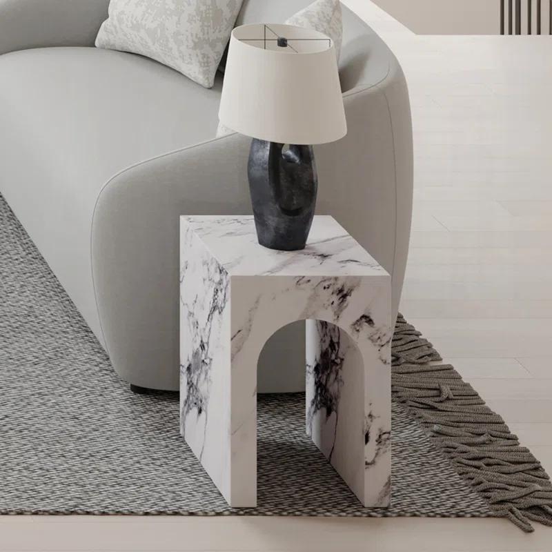 Fritzy Square End Table In White Engineered Stone