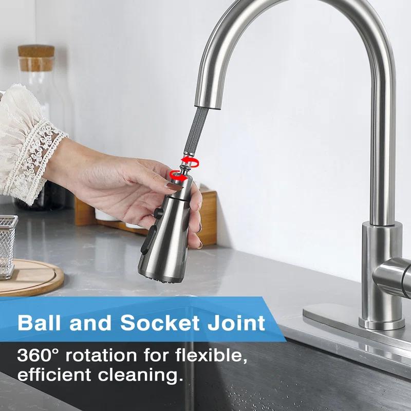 Stainless Steel Single-Handle Pull-Down Sprayer Kitchen Faucet with Soap Dispenser in Brushed Nickel