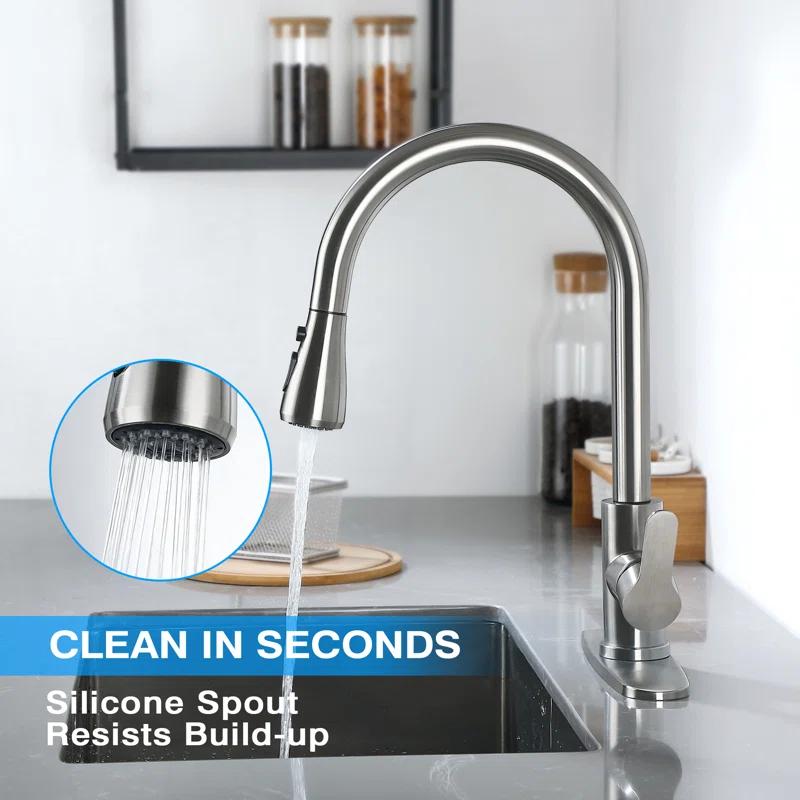 Stainless Steel Single-Handle Pull-Down Sprayer Kitchen Faucet with Soap Dispenser in Brushed Nickel